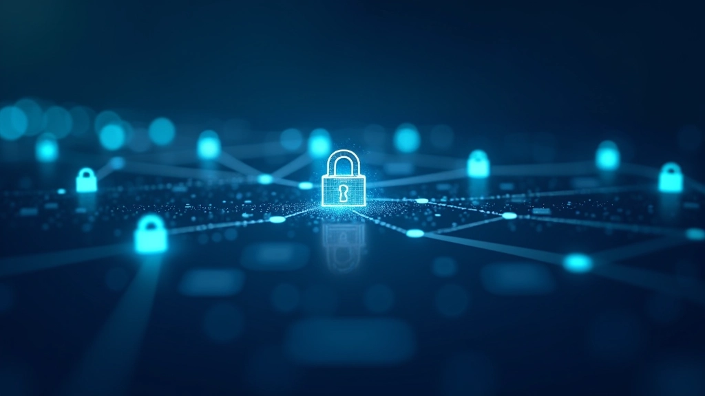 Grafinis blockchain grandinės vaizdavimas su sujungtais blokami ir saugumo raktais