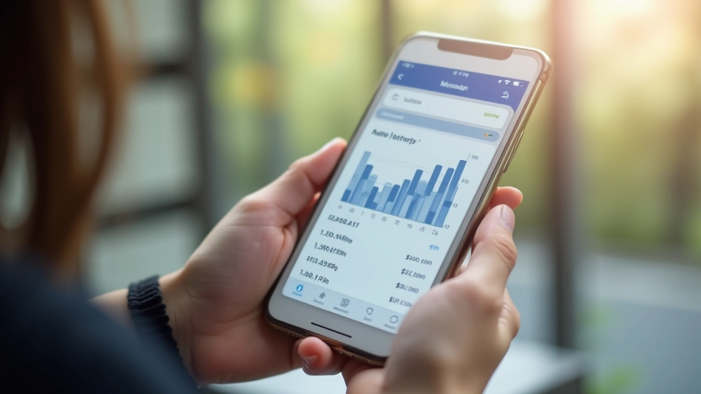 Išmanus telefonas rodo finansinės aplikacijos ekraną su diagrama